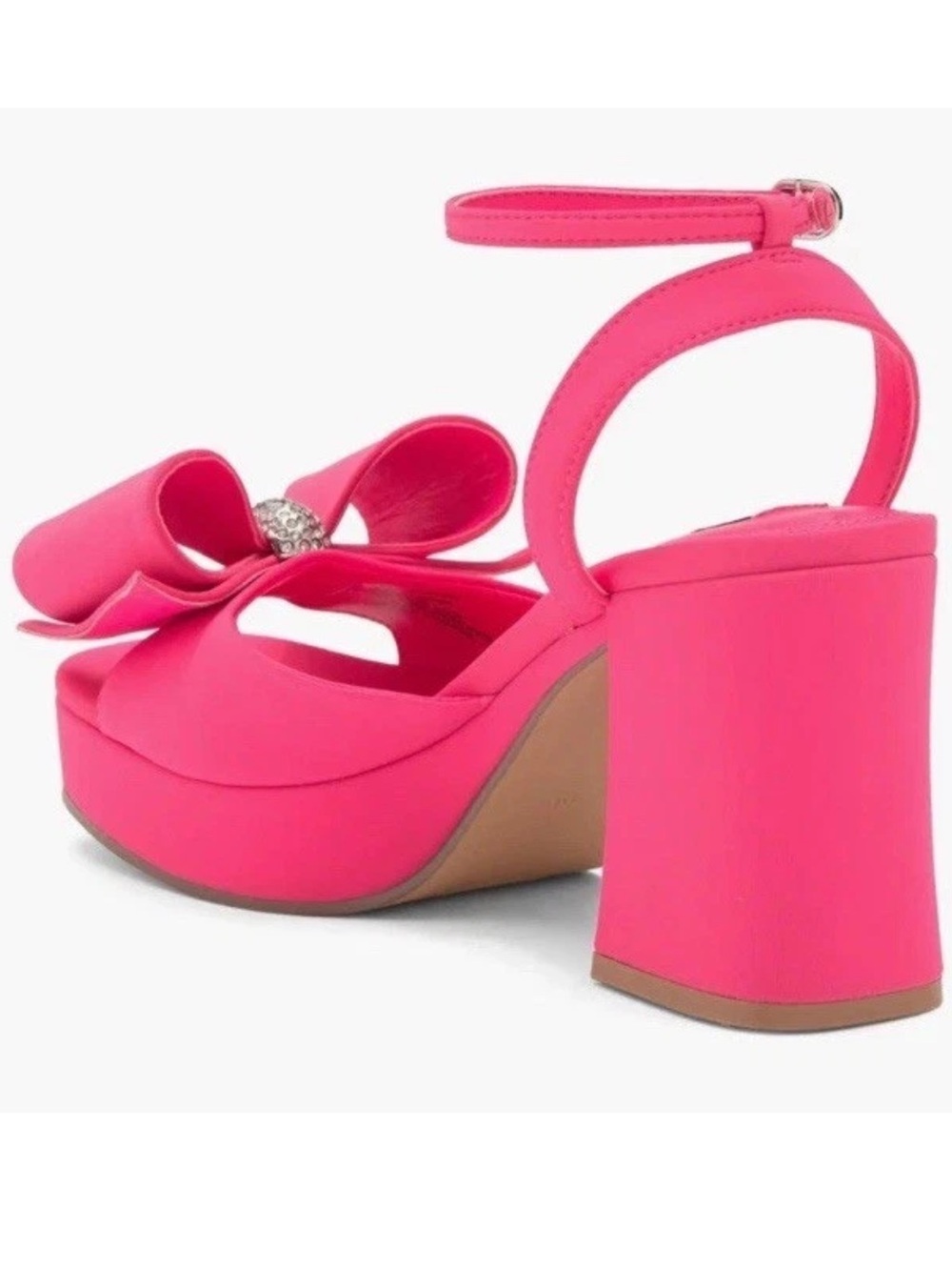 NIB Steve Madden Aerin Satin Platform Heels Rhinestone Bow Pink Sz 8 Barbiecore - Picture 3 of 16